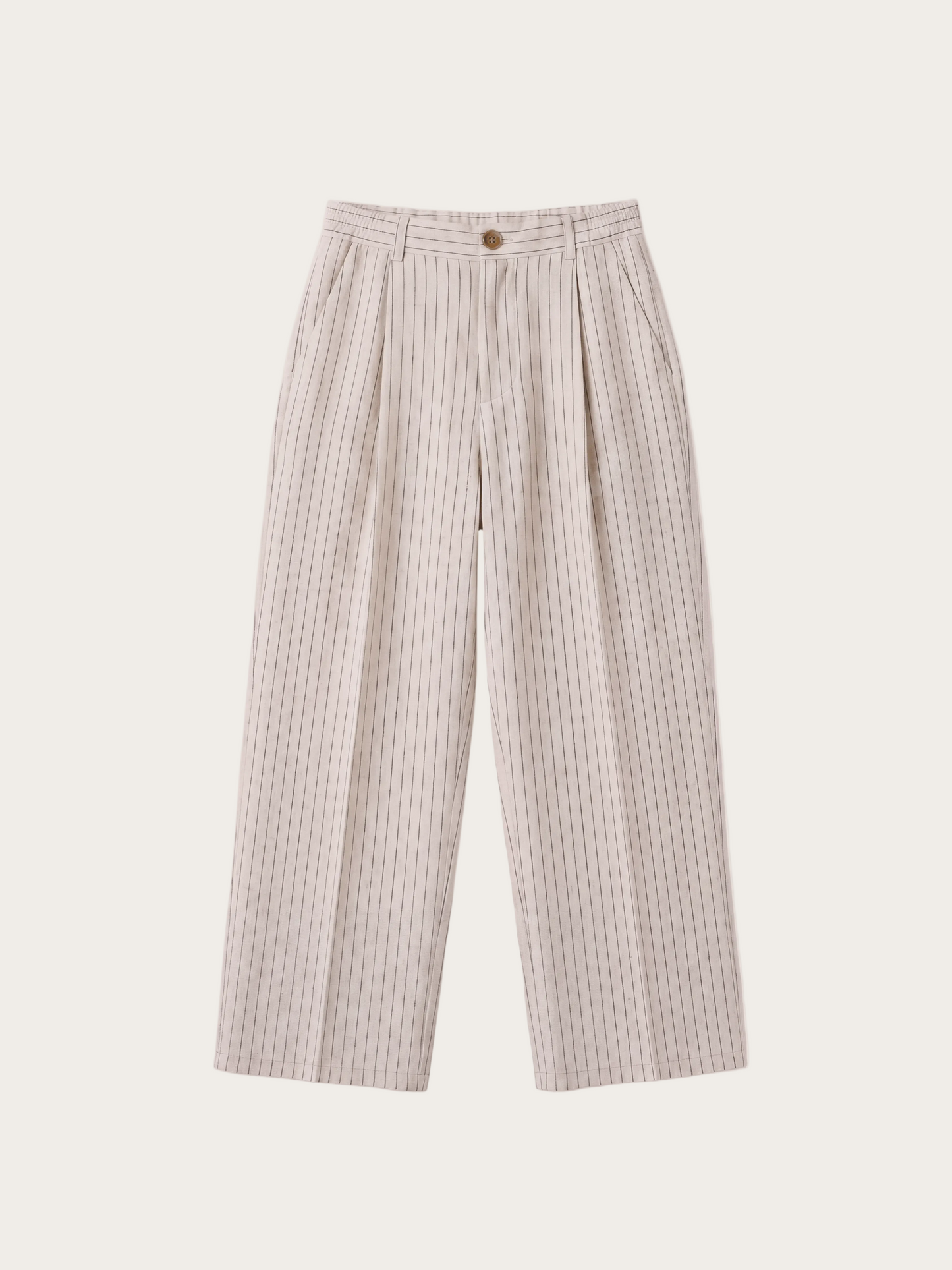 Unisex Beige Wide-Leg Striped Trousers